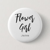Schwarz-weiße Hochzeitsschaltfläche für Blumenmädc Button (Vorderseite)