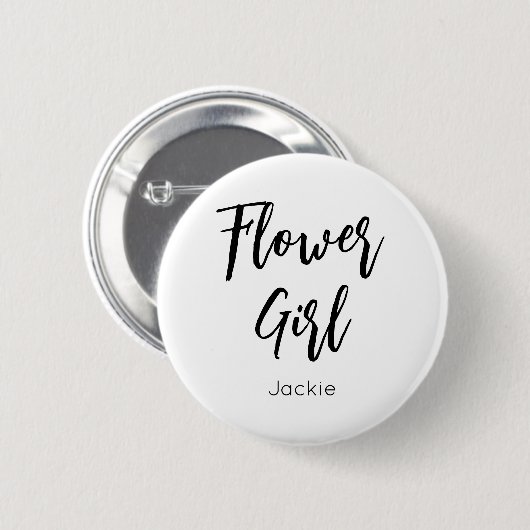 Schwarz-weiße Hochzeitsschaltfläche für Blumenmädc Button (Vorne & Hinten)