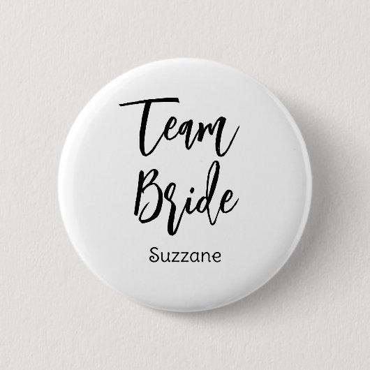 Schwarz-weiße Hochzeitsschaltfläche von Team Bride Button (Vorderseite)