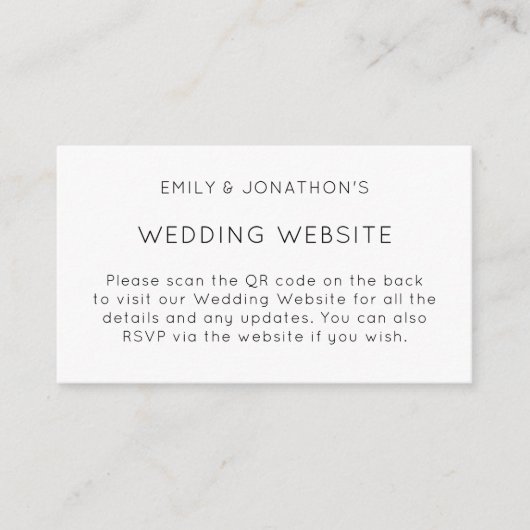Schwarz-weiße Hochzeitsseite mit QR-Code Begleitkarte (Vorderseite)