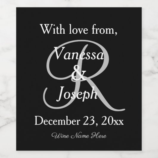 Schwarz-weiße Hochzeitssilber Weinetikett (Einzelnes Label)