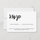 Schwarz-weiße Hochzeitssitze Hochzeitswebsite RSVP Karte (Vorderseite)