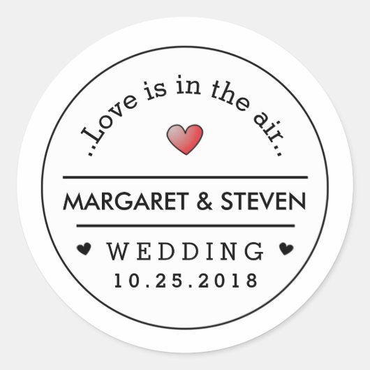 Schwarz-weiße Hochzeitsstipps und Date Red Heart Runder Aufkleber (Vorderseite)