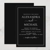 Schwarz-weiße Hochzeitsszendenz - Moderne Typograf Einladung (Vorne/Hinten)