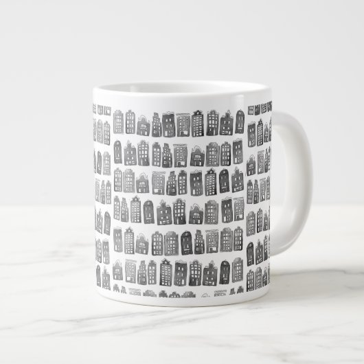 Schwarz-weiße holländische Häuser Amsterdam Muster Jumbo-Tasse (Vorderseite Rechts)