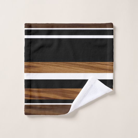 Schwarz-weiße Holzstreifen Nr. 1 Badhandtuch Set (Waschlappen)