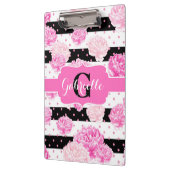 Schwarz-weiße horizontale Streifen, Floral Monogra Klemmbrett (Links)