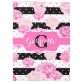 Schwarz-weiße horizontale Streifen, Floral Monogra Klemmbrett (Rückseite)