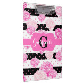 Schwarz-weiße horizontale Streifen, Floral Monogra Klemmbrett (Rechts)