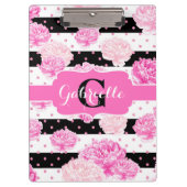 Schwarz-weiße horizontale Streifen, Floral Monogra Klemmbrett (Vorderseite)