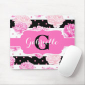 Schwarz-weiße horizontale Streifen, Floral Monogra Mousepad (Mit Mouse)