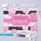 Schwarz-weiße horizontale Streifen, Floral Monogra Seidenpapier (Handwerk)