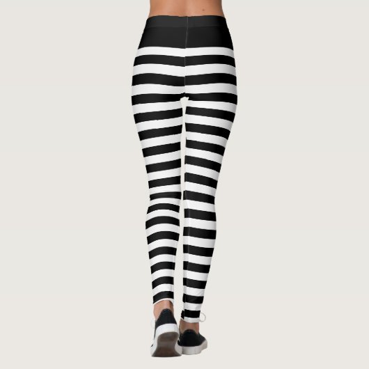 Schwarz-weiße horizontale Streifen Gothic Zebra Leggings (Rückseite)