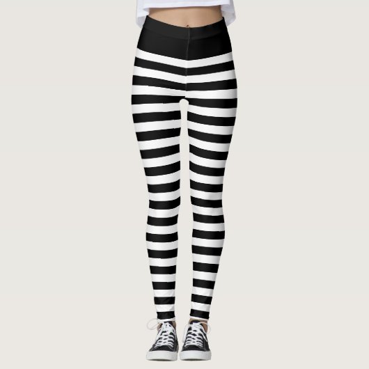 Schwarz-weiße horizontale Streifen Gothic Zebra Leggings (Vorderseite)