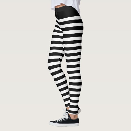 Schwarz-weiße horizontale Streifen Gothic Zebra Leggings (Links)