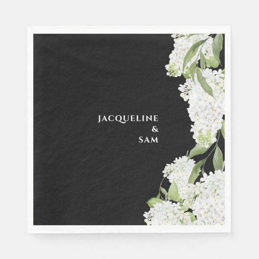 Schwarz-weiße Hortensien-Hochzeit Serviette (Vorderseite)