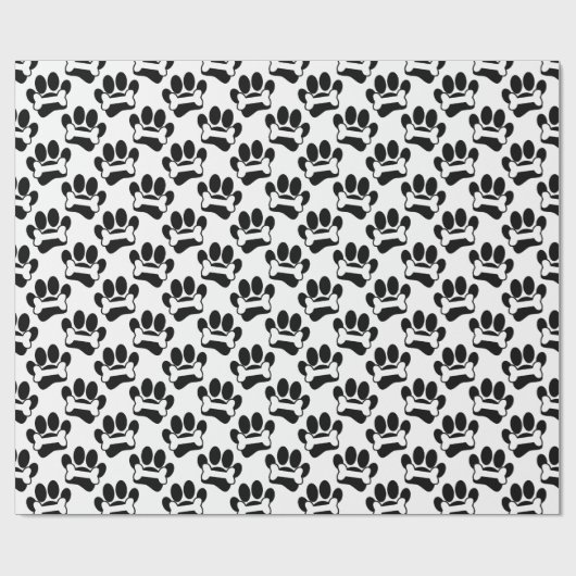 Schwarz-weiße Hunde-Paw-Drucke und Knochenmuster Geschenkpapier (Flach)