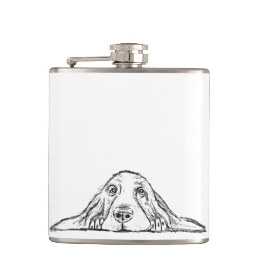 Schwarz-weiße Hundeaugen Flachmann (Vorderseite)