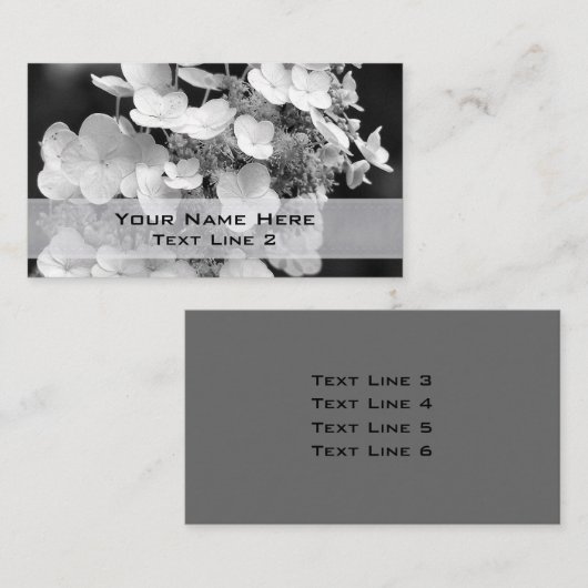 Schwarz-weiße Hydrangea Floral Business Card Visitenkarte (Vorne/Hinten)