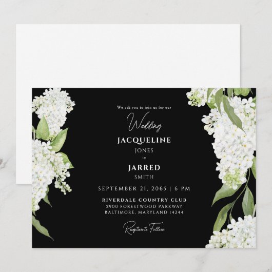Schwarz-weiße Hydrangeas-Hochzeit Einladung (Vorne/Hinten)