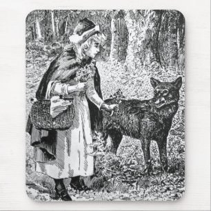 Schwarz-weiße Illustration Red Riding Hood Wolf Mousepad