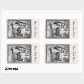 Schwarz-weiße Illustrationsgerüste Rechteckiger Aufkleber (Blatt)