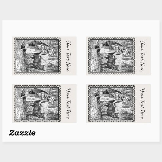 Schwarz-weiße Illustrationsgerüste Rechteckiger Aufkleber (Blatt)