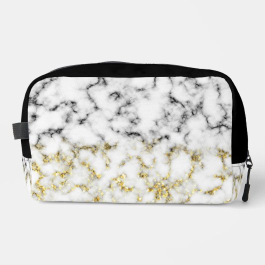 Schwarz-weiße Imitate aus Marmor glitzern Waschbeutel (Vorderseite)
