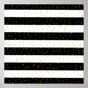 Schwarz-weiße Imitate Glitzer Streifen Polka Punkt Poster