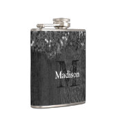 Schwarz-weiße Imitate Glitzern aus rustikalem Holz Flachmann (Rechts)