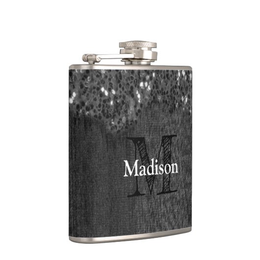 Schwarz-weiße Imitate Glitzern aus rustikalem Holz Flachmann (Rechts)