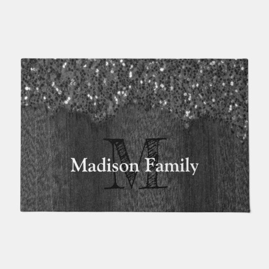 Schwarz-weiße Imitate Glitzern aus rustikalem Holz Fußmatte (Vorderseite)
