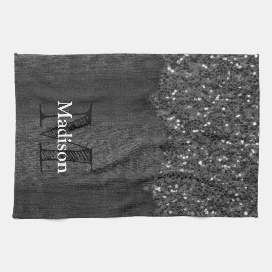 Schwarz-weiße Imitate Glitzern aus rustikalem Holz Geschirrtuch (Horizontal)