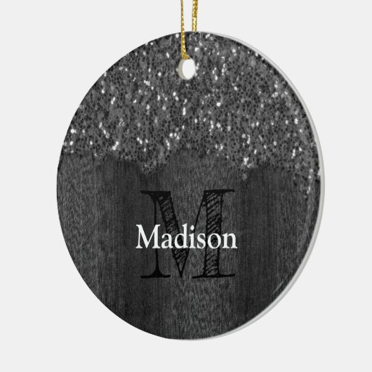 Schwarz-weiße Imitate Glitzern aus rustikalem Holz Keramik Ornament (Links)