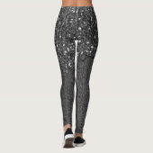 Schwarz-weiße Imitate Glitzern aus rustikalem Holz Leggings (Rückseite)