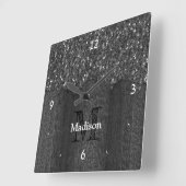 Schwarz-weiße Imitate Glitzern aus rustikalem Holz Quadratische Wanduhr (Winkel)
