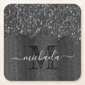 Schwarz-weiße Imitate Glitzern aus rustikalem Holz Rechteckiger Pappuntersetzer (Vorderseite)