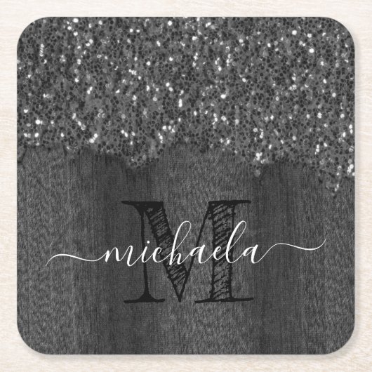 Schwarz-weiße Imitate Glitzern aus rustikalem Holz Rechteckiger Pappuntersetzer (Vorderseite)