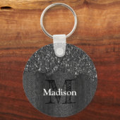Schwarz-weiße Imitate Glitzern aus rustikalem Holz Schlüsselanhänger (Rückseite)