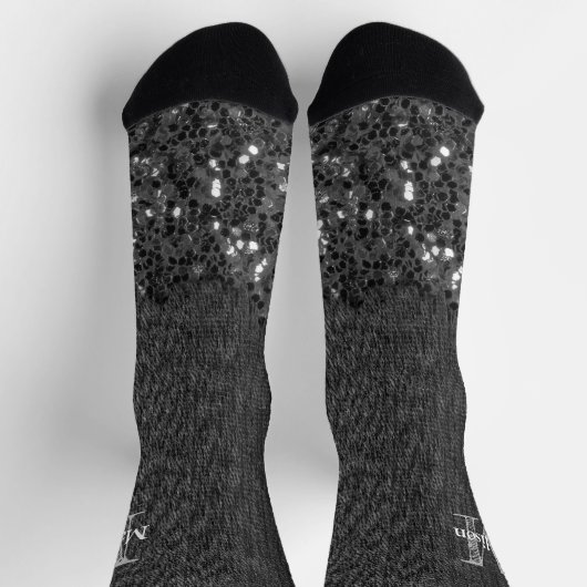 Schwarz-weiße Imitate Glitzern aus rustikalem Holz Socken (Oben)