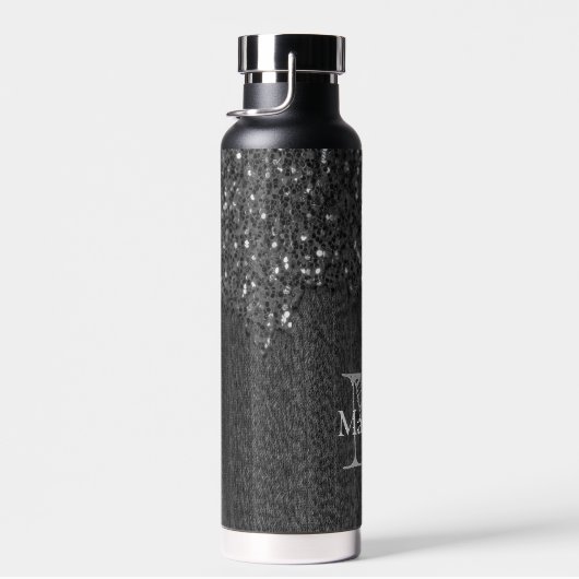 Schwarz-weiße Imitate Glitzern aus rustikalem Holz Trinkflasche (Rechts)