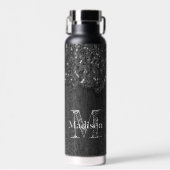 Schwarz-weiße Imitate Glitzern aus rustikalem Holz Trinkflasche (Vorne)