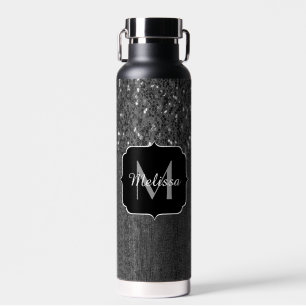 Schwarz-weiße Imitate Glitzern aus rustikalem Holz Trinkflasche