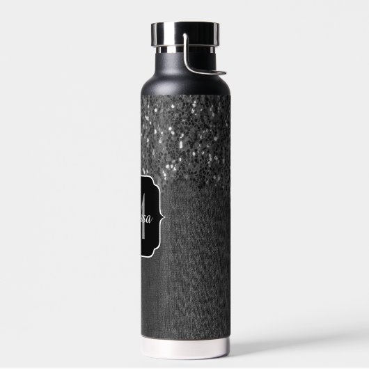 Schwarz-weiße Imitate Glitzern aus rustikalem Holz Trinkflasche (Links)