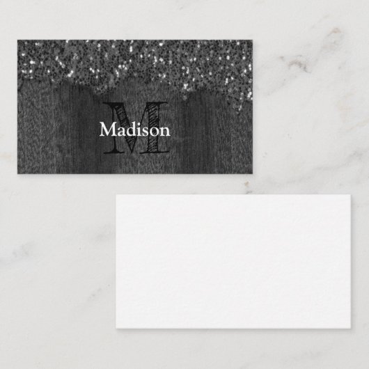 Schwarz-weiße Imitate Glitzern aus rustikalem Holz Visitenkarte (Vorne/Hinten)