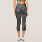 Schwarz-weiße Imitate Glitzern rustikales Holz Capri Leggings (Rückseite)