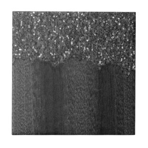 Schwarz-weiße Imitate Glitzern rustikales Holz Fliese