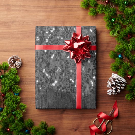 Schwarz-weiße Imitate Glitzern rustikales Holz Geschenkpapier (Feiertagsgeschenk)