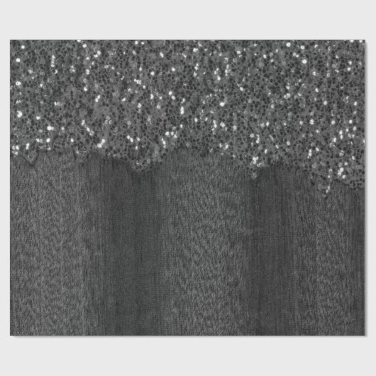 Schwarz-weiße Imitate Glitzern rustikales Holz Geschenkpapier (Flach)