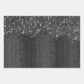 Schwarz-weiße Imitate Glitzern rustikales Holz Geschenkpapier Set (Vorderseite)